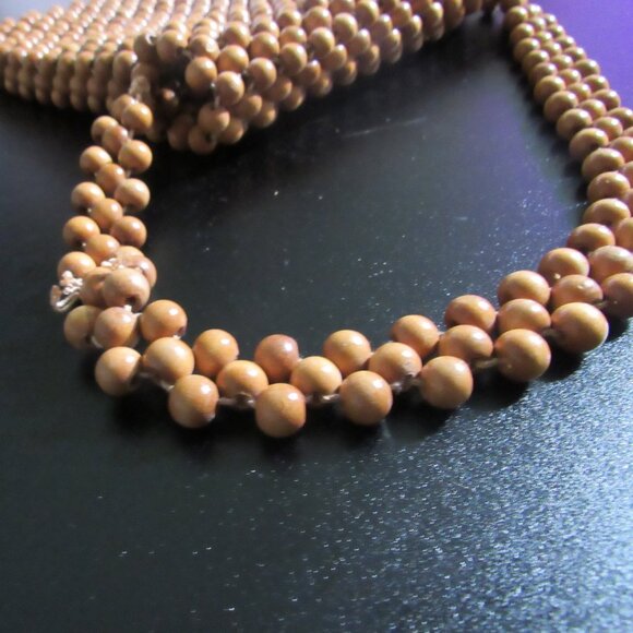 Vintage 70s Small Japanese Style Wooden Bead Handbag Shoulder Bag - Picture 3 of 4